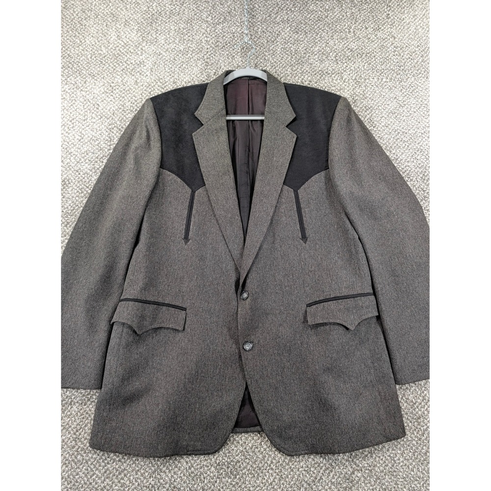 Circle S Mens Western Blazer Grey Black Yoke Sport Coat 46L Vintage USA Made